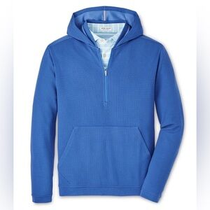 Peter Millar XL Crown Sport Sailor Blue Grid Performance Half Zip Hoodie NWT